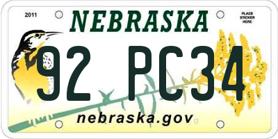 NE license plate 92PC34