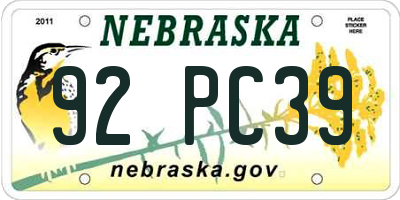 NE license plate 92PC39