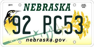 NE license plate 92PC53