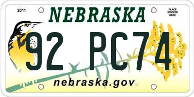 NE license plate 92PC74