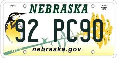 NE license plate 92PC90