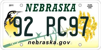 NE license plate 92PC97