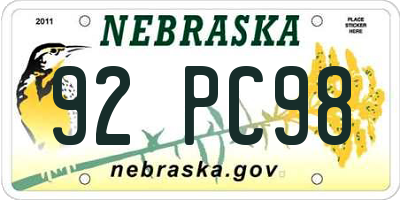 NE license plate 92PC98