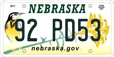 NE license plate 92PD53