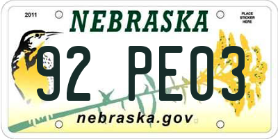 NE license plate 92PE03