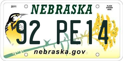 NE license plate 92PE14