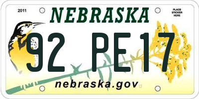 NE license plate 92PE17