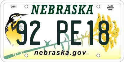 NE license plate 92PE18