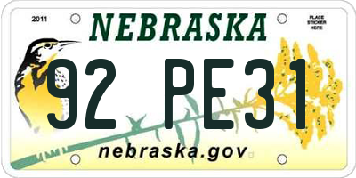 NE license plate 92PE31