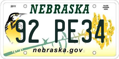 NE license plate 92PE34