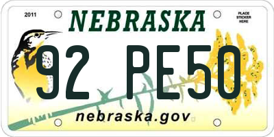 NE license plate 92PE50