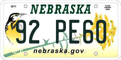 NE license plate 92PE60