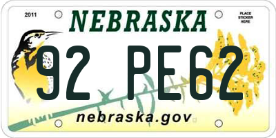 NE license plate 92PE62