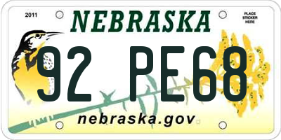 NE license plate 92PE68