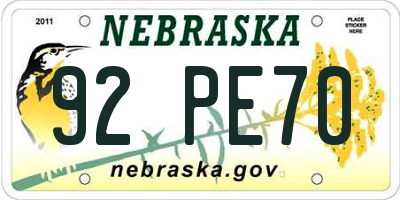 NE license plate 92PE70
