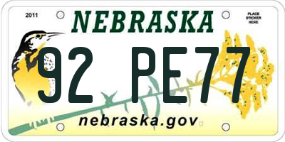 NE license plate 92PE77