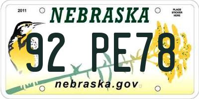 NE license plate 92PE78
