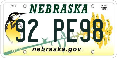 NE license plate 92PE98