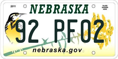 NE license plate 92PF02