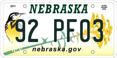 NE license plate 92PF03