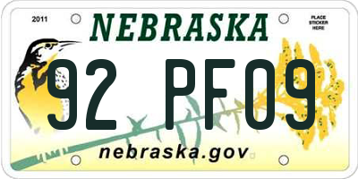 NE license plate 92PF09