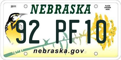 NE license plate 92PF10