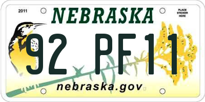 NE license plate 92PF11