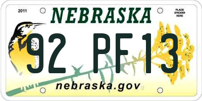NE license plate 92PF13