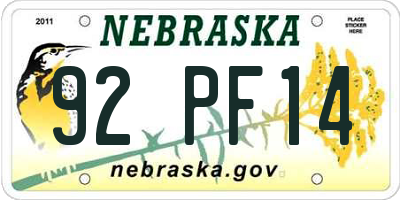 NE license plate 92PF14