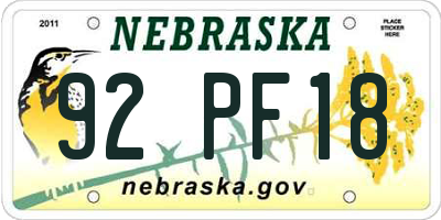 NE license plate 92PF18