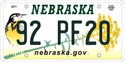 NE license plate 92PF20