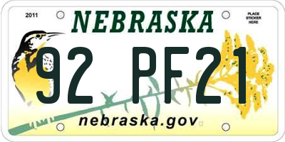 NE license plate 92PF21