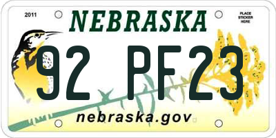 NE license plate 92PF23