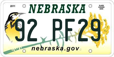 NE license plate 92PF29