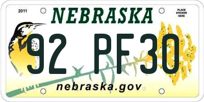 NE license plate 92PF30