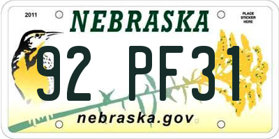 NE license plate 92PF31