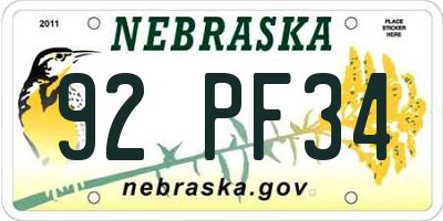NE license plate 92PF34
