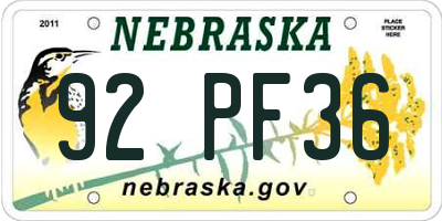 NE license plate 92PF36