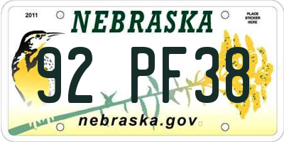 NE license plate 92PF38