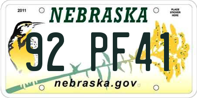 NE license plate 92PF41