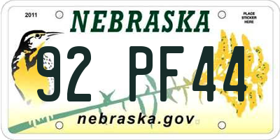 NE license plate 92PF44