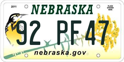 NE license plate 92PF47