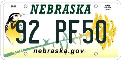 NE license plate 92PF50