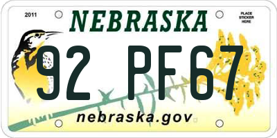 NE license plate 92PF67