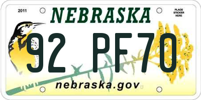NE license plate 92PF70