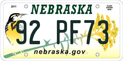 NE license plate 92PF73