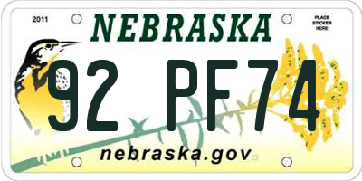 NE license plate 92PF74
