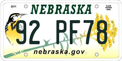 NE license plate 92PF78