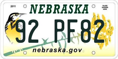 NE license plate 92PF82