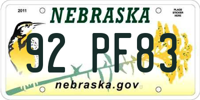 NE license plate 92PF83